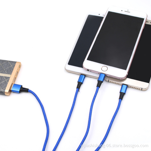 Yijiashishang Brand logo printing braided 3 in 1 USB Charging USB C Cable with 3 in 1 design charger for iphone and micro usb